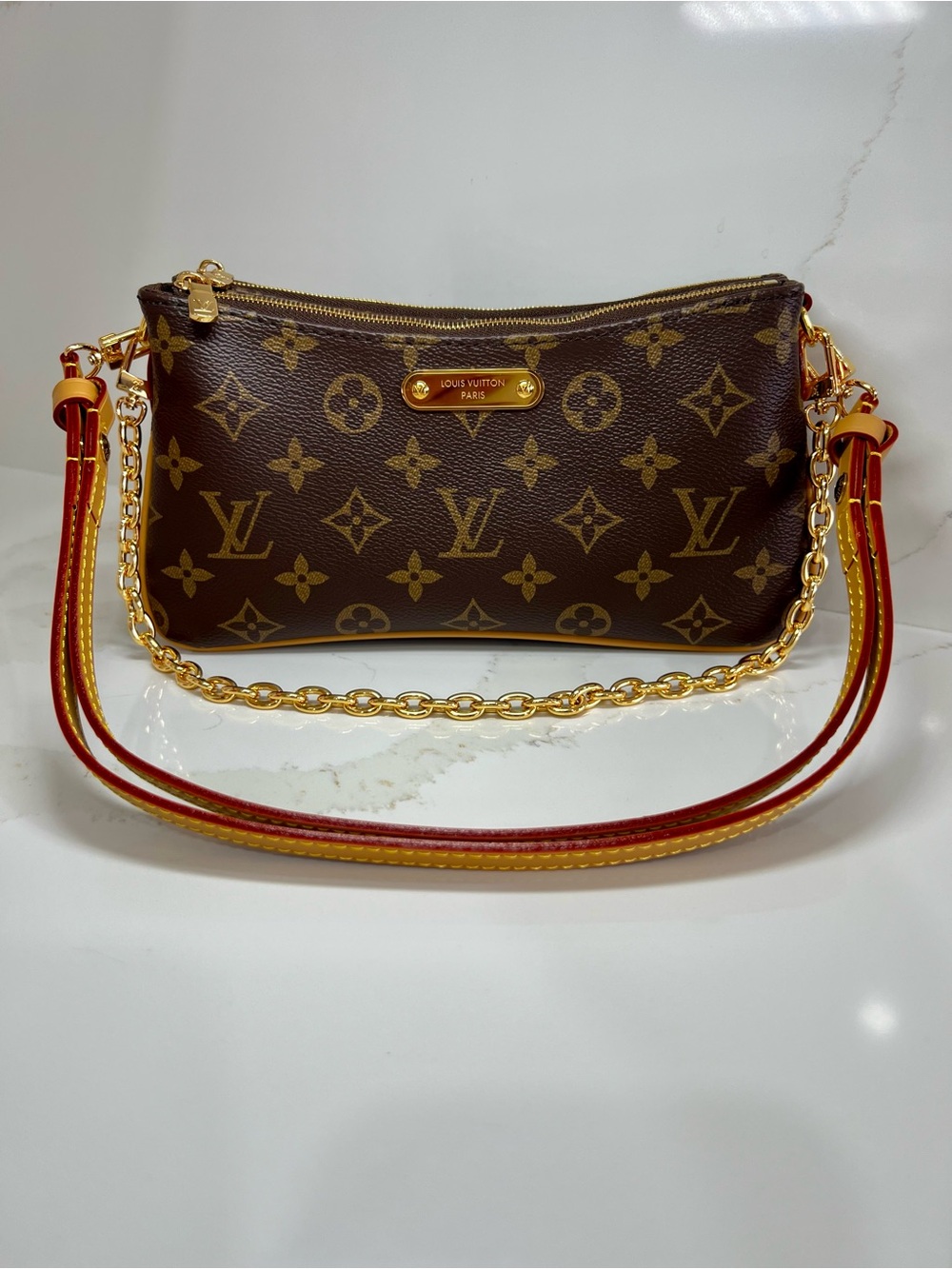 Louis Vuitton Brown Monogram Canvas Shoulder Bag with Gold Chain - Picture 9 of 12